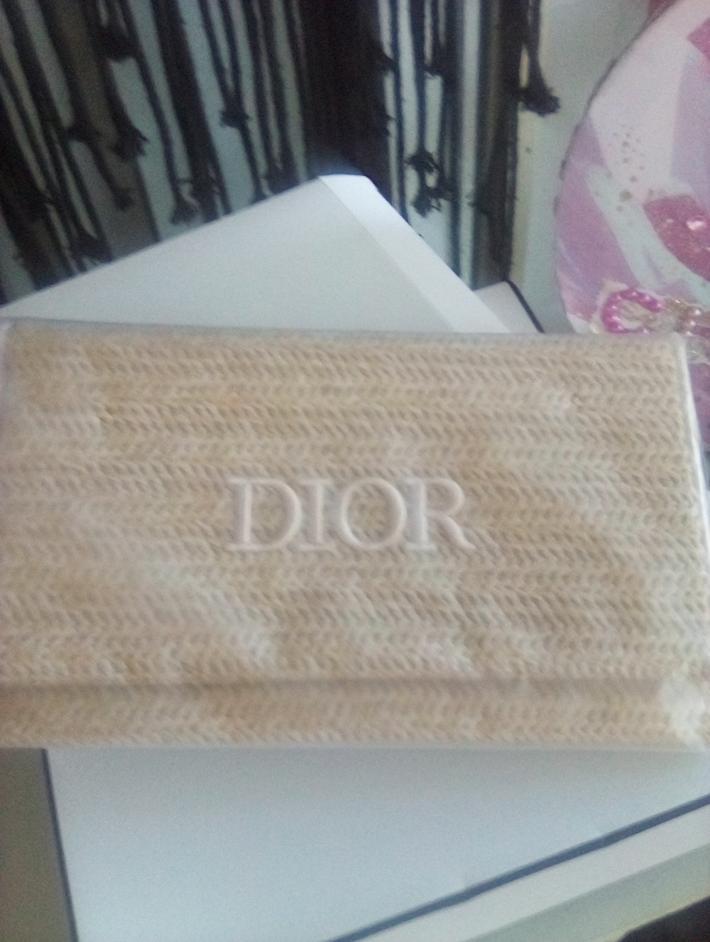 Dior Embroidered Beige Knit Macrame Clutch Luxury Designer Bag - Picture 5 of 9